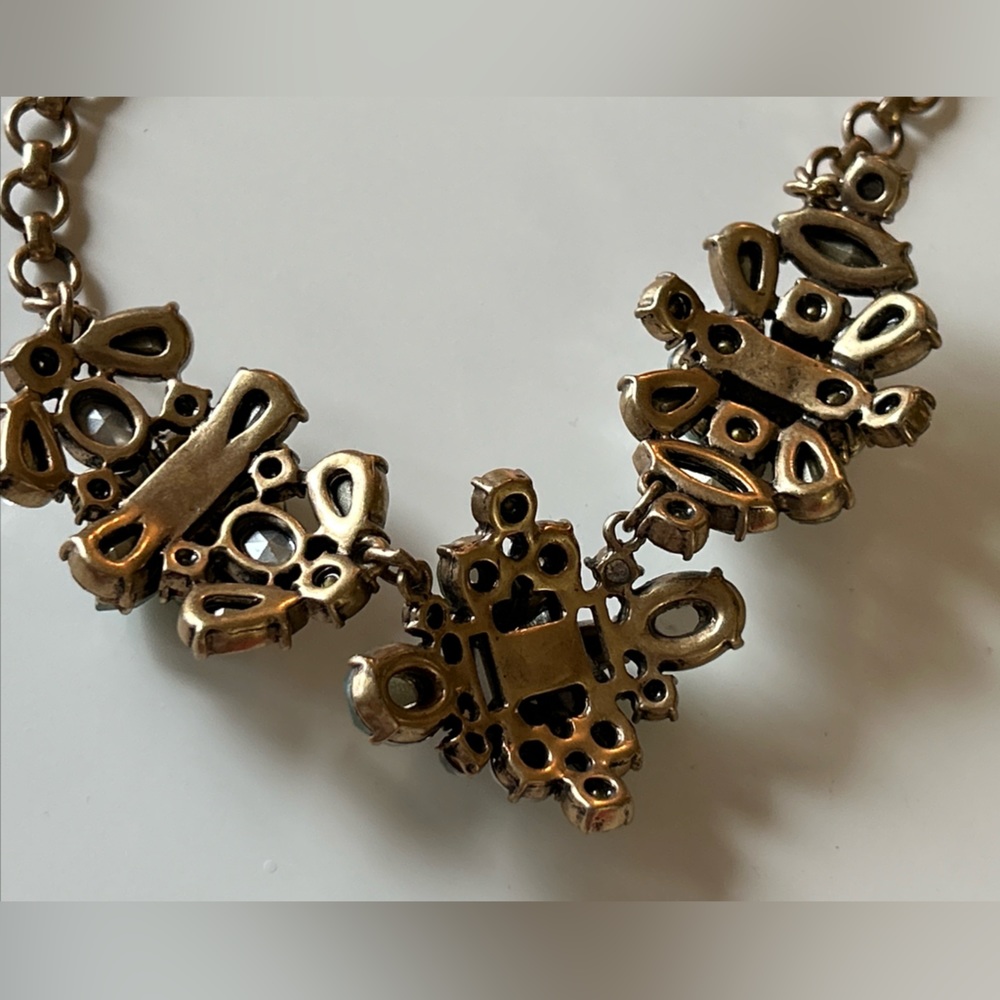 J CREW Necklace CRYSTAL WILDFLOWERS Green Gold Pendant Statement Bib 16" - Picture 6 of 6